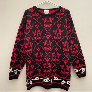 (R) Vintage Knitted Sweater Floral Color Block Crew Neck Size Medium